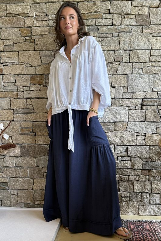 Basso Shirring Sailor Pant Navy